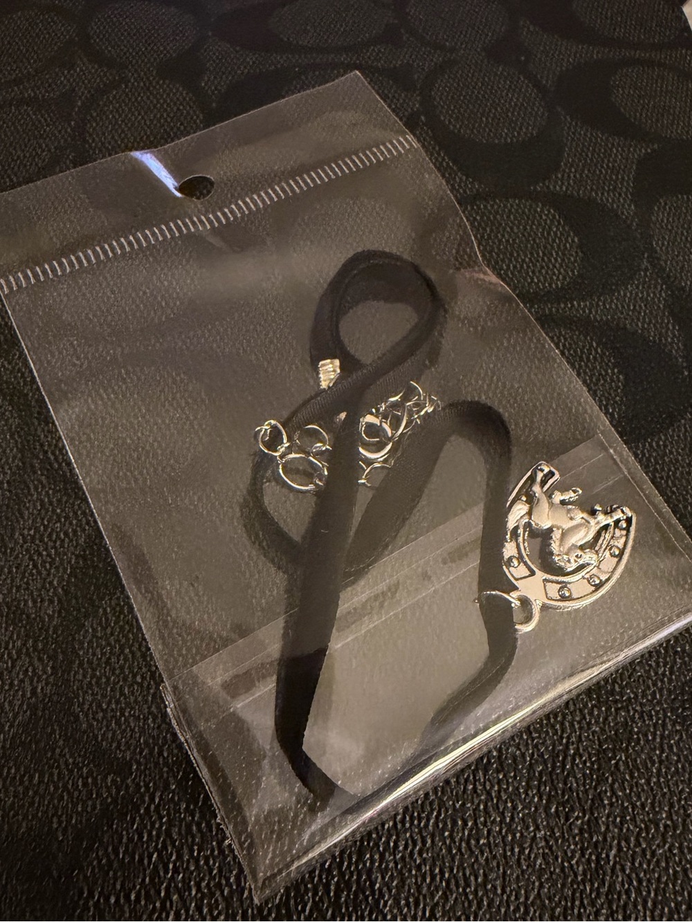 Black Velvet Choker Necklace with Silver Horse Pendant - Picture 2 of 3